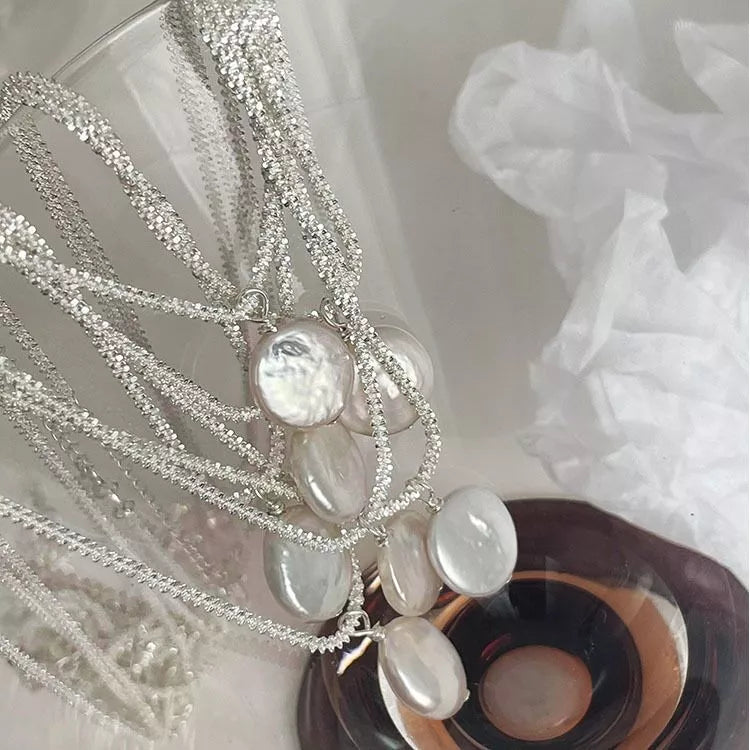 925 Sterling Silver Pearl Necklace in white with pearl pendant