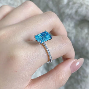 925 sterling silver, Cultivating high-carbon diamonds Care instructions: Avoid w ring in Sky Blue with rectangle silhouette