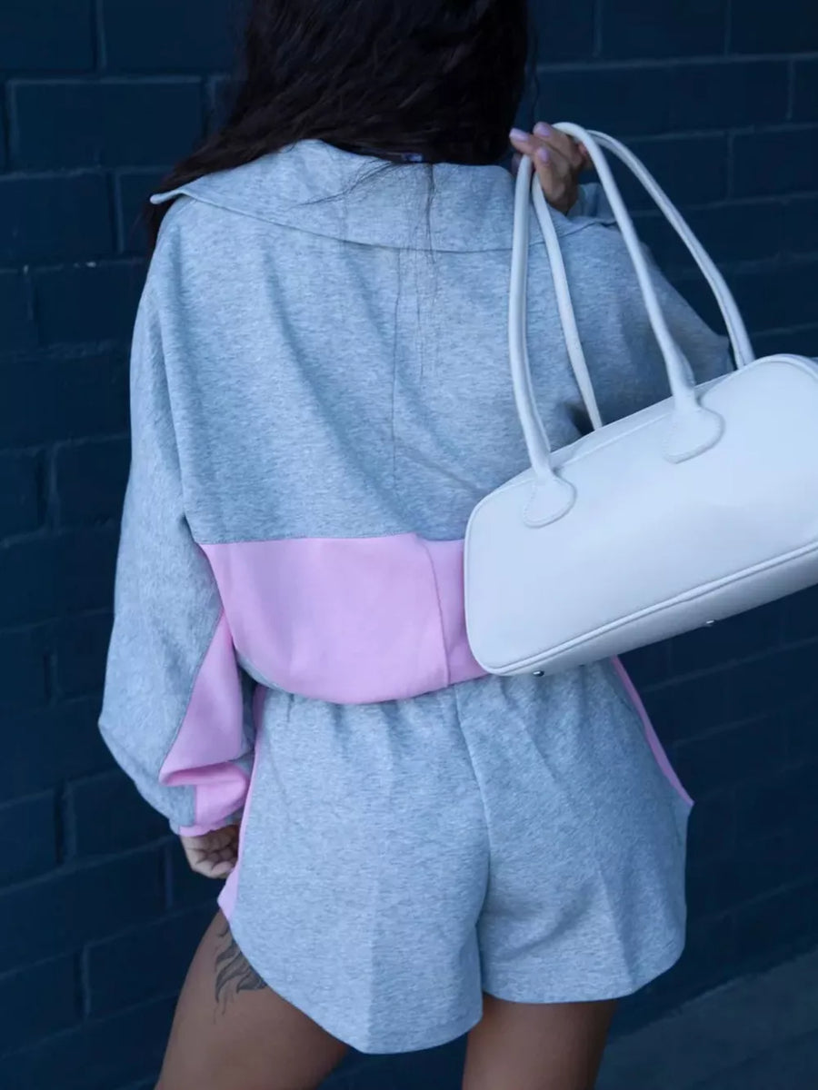 Zip-up Mini Long-sleeve Jacket in Grey