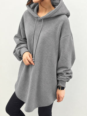 Blue pullover hoodie with oversized and long sleeve