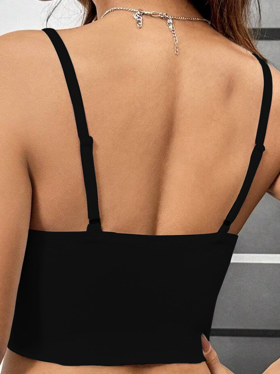 Polyester (90% to less than 95%) blended with spandex crop top in Black with fitted silhouette