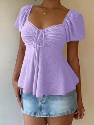 Sweetheart Neck Flutter Sleeve Top, view 16