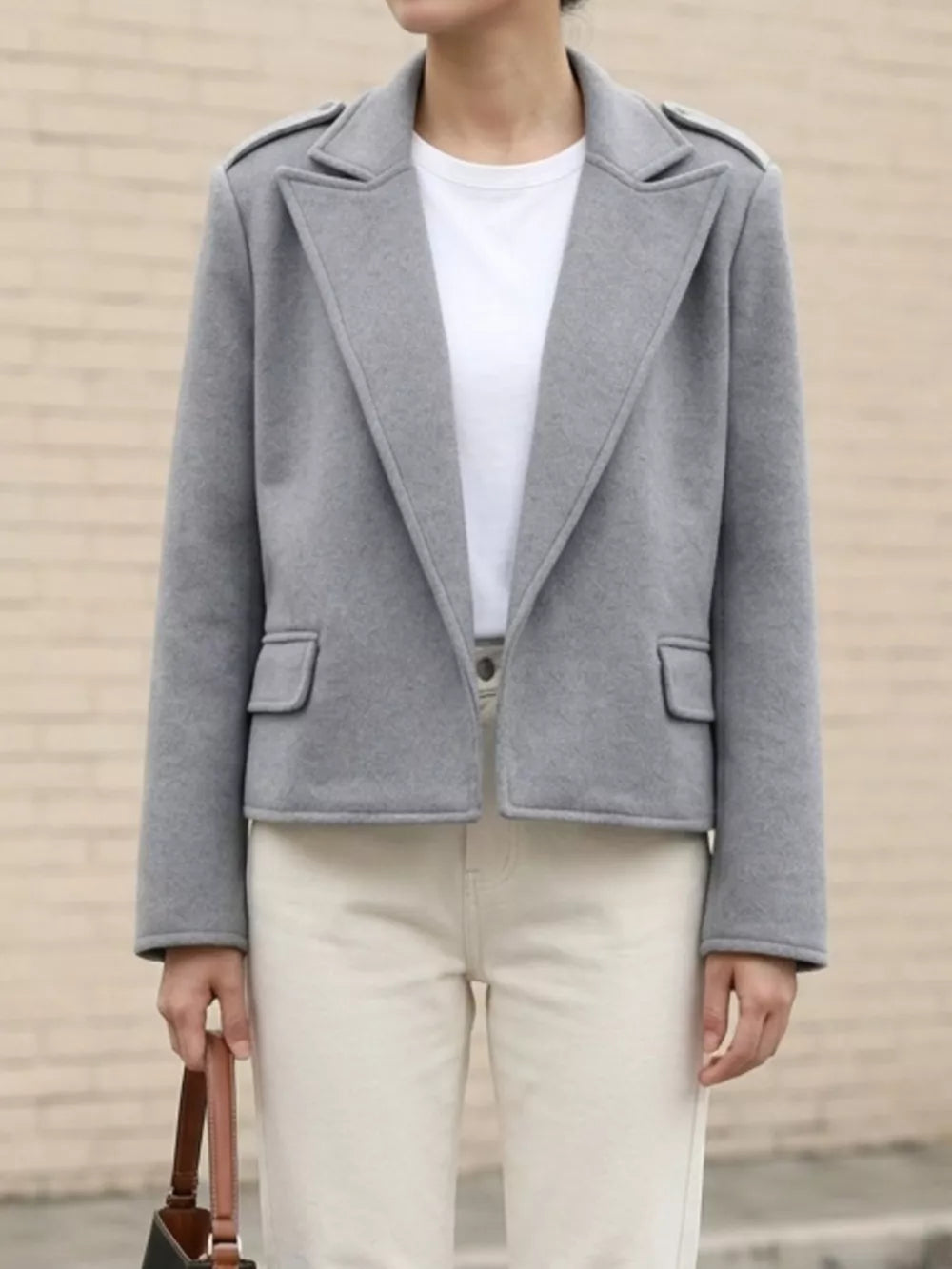 Khaki boxy blazer with notch lapel