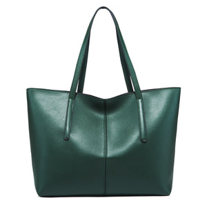 Green PU Leather Tote Bag in Green with top handles