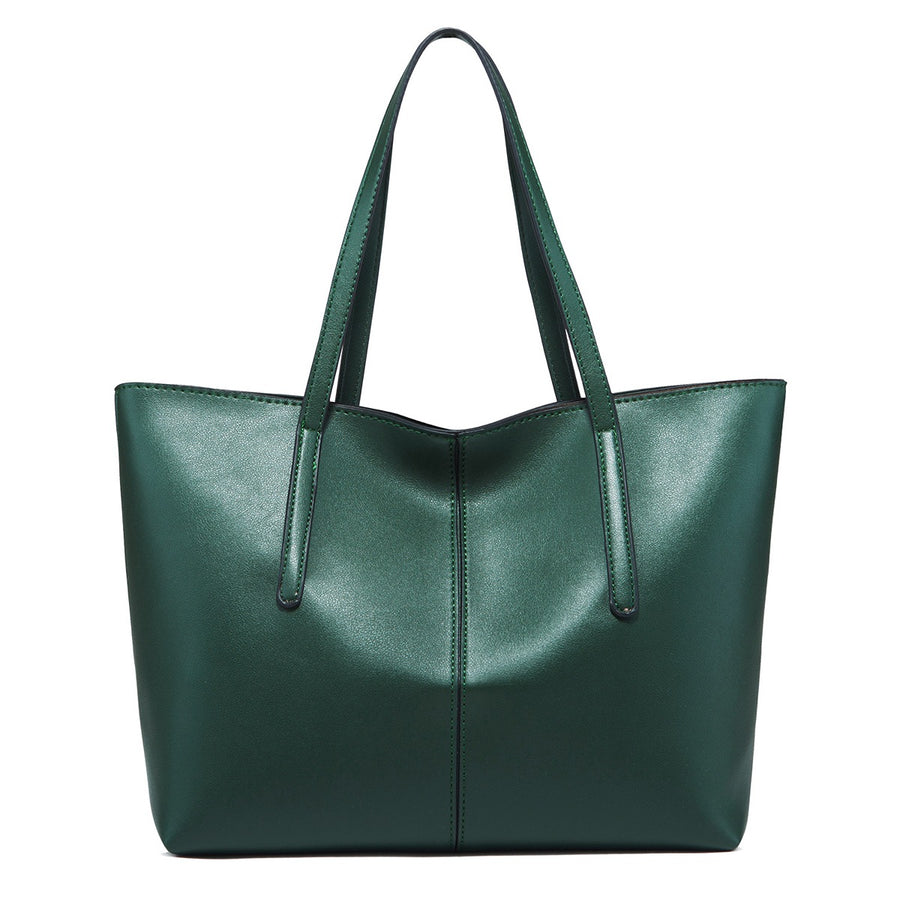 Green PU Leather Tote Bag in Green with top handles