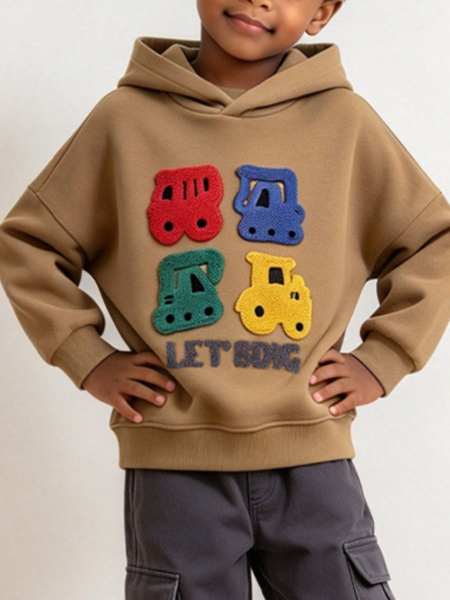 85% cotton, 15% polyester Care instructions: Machine wash cold pullover hoodie in camel with relaxed silhouette