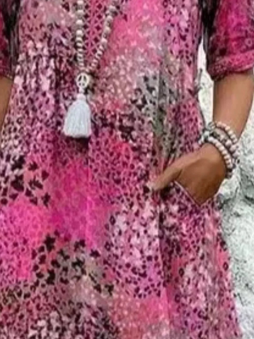 bohemian midi dress in Blush Pink with v-neck