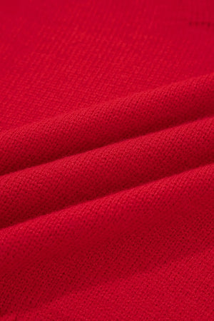pullover sweater in Deep Red with ribbed hem and waist-length