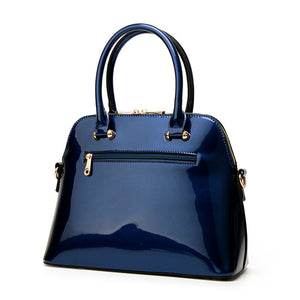 Patent Leather Medium Tote Handbag in Blue with patent finish