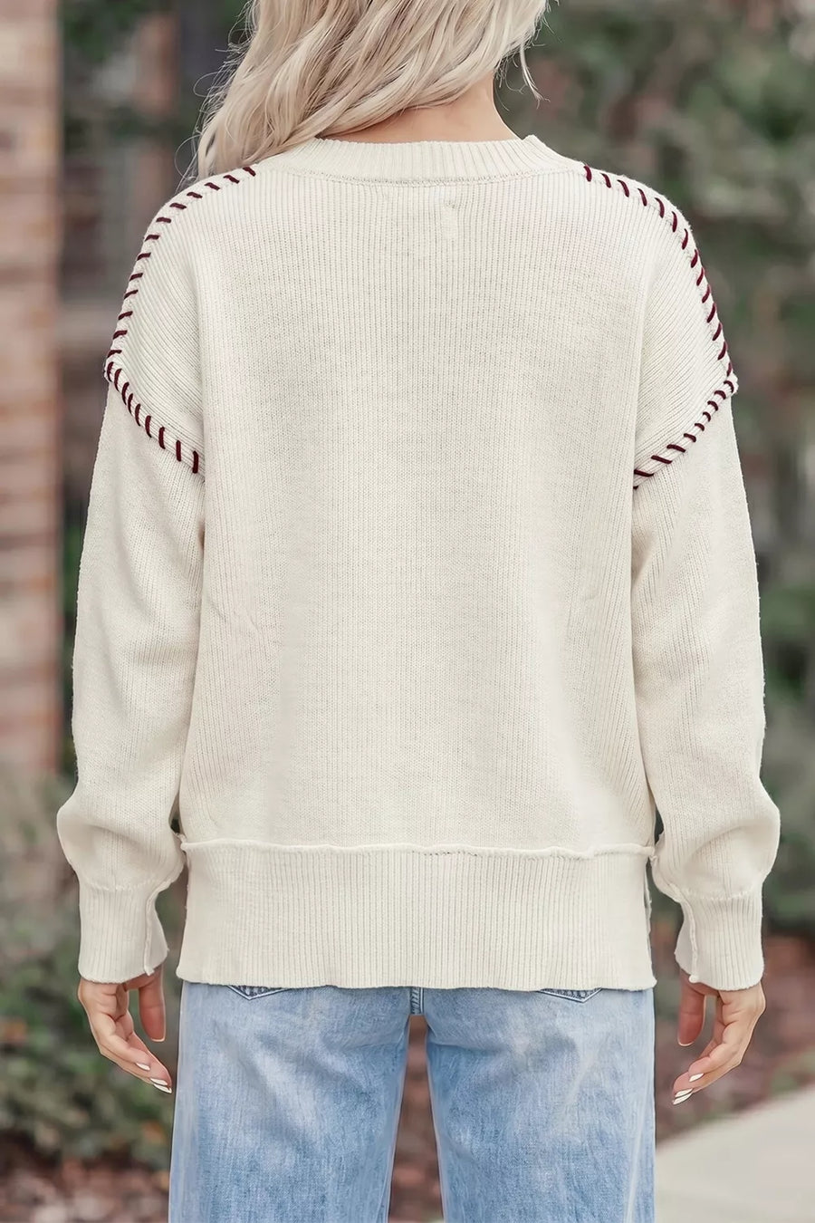 Drop Shoulder Game Day Letter Sweater in White