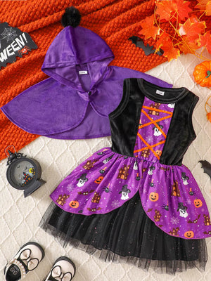 purple dress with graphic print and round neck