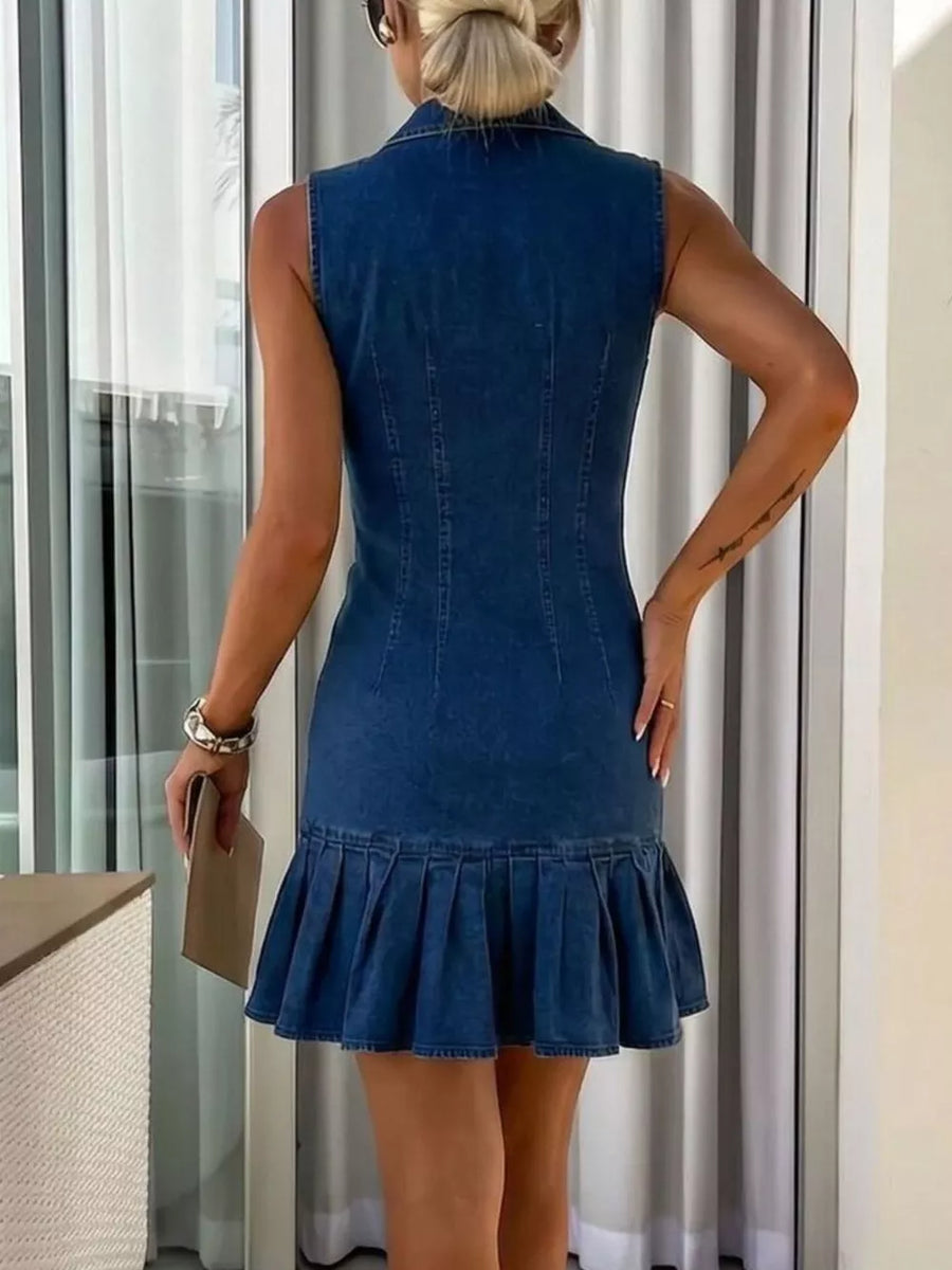 Dark Blue shirt dress with mini and button-front