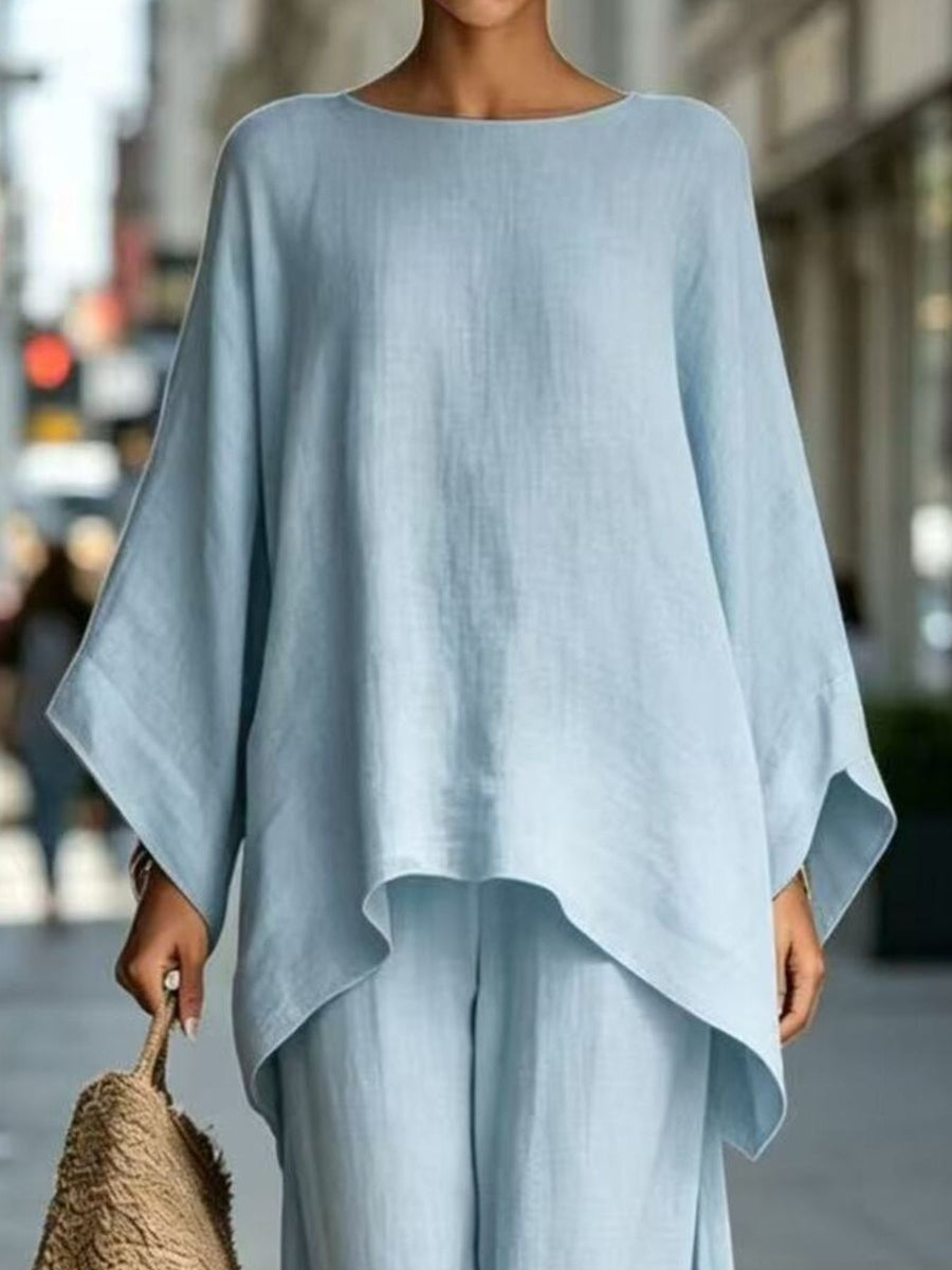 White two-piece set with full-length and pullover