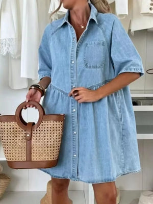 shirt dress in light blue featuring buttoned and A-line fit