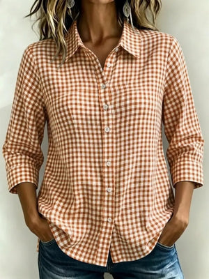 Grey Full Size Plaid Collared Button Up Shirt