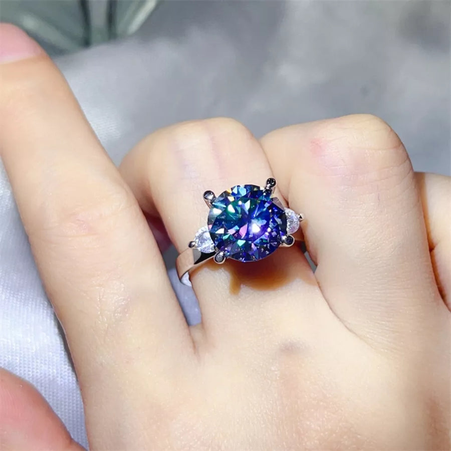 Platinum-Plated,925 sterling silver,Moissanite Carat weight: 5ct Care instructio ring in iridescent with classic silhouette