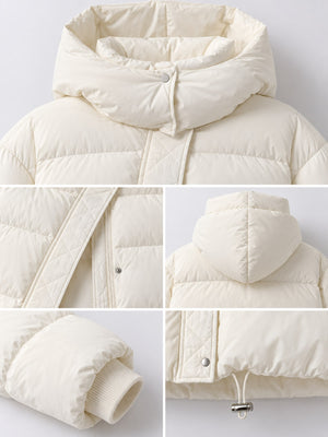 Coffee puffer jacket with hip-length and zip-front