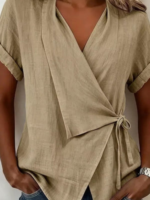 Tie-side Detail Wrap Top in Mocha with tie-side