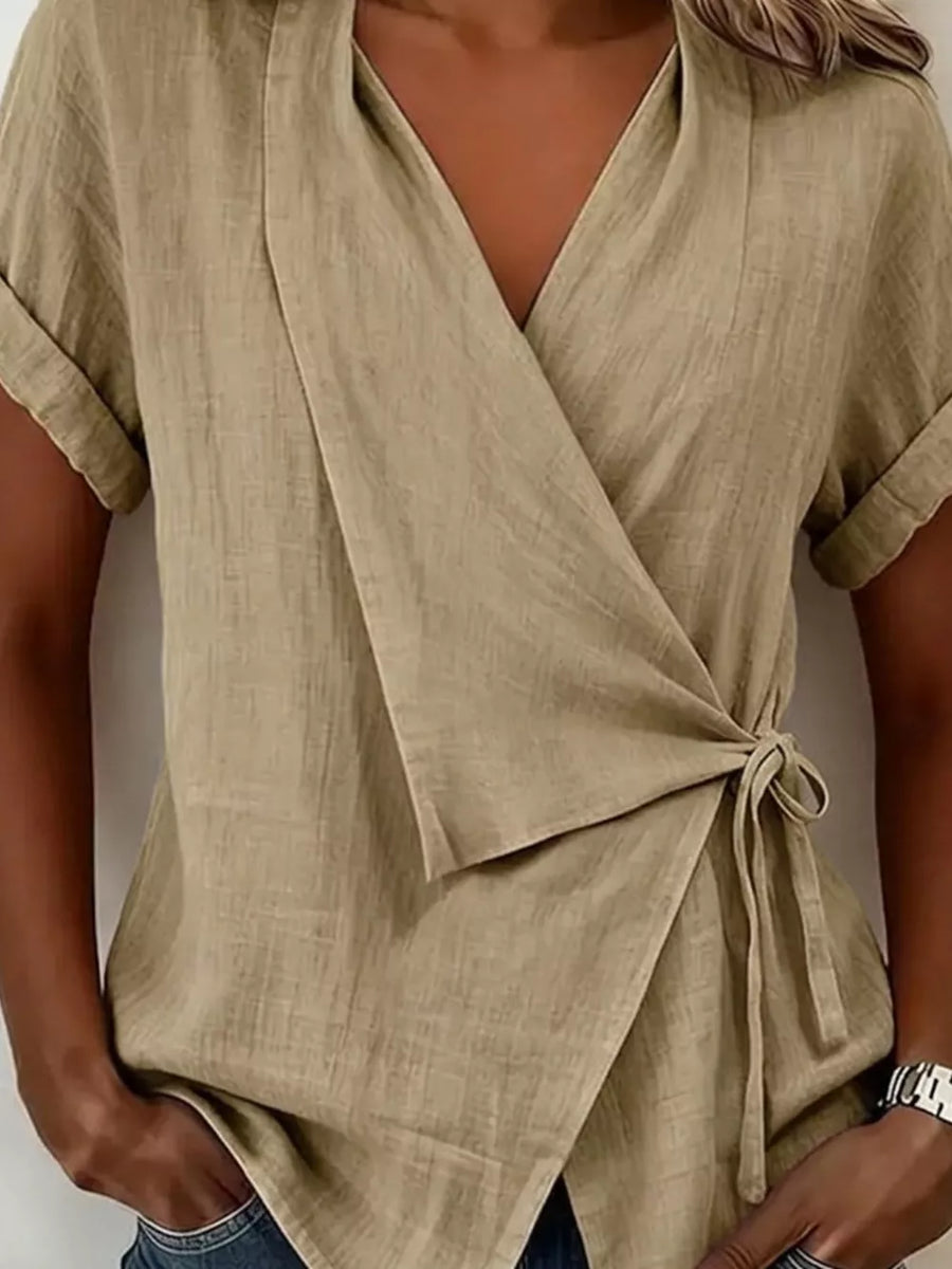 Tie-side Detail Wrap Top in Mocha with tie-side