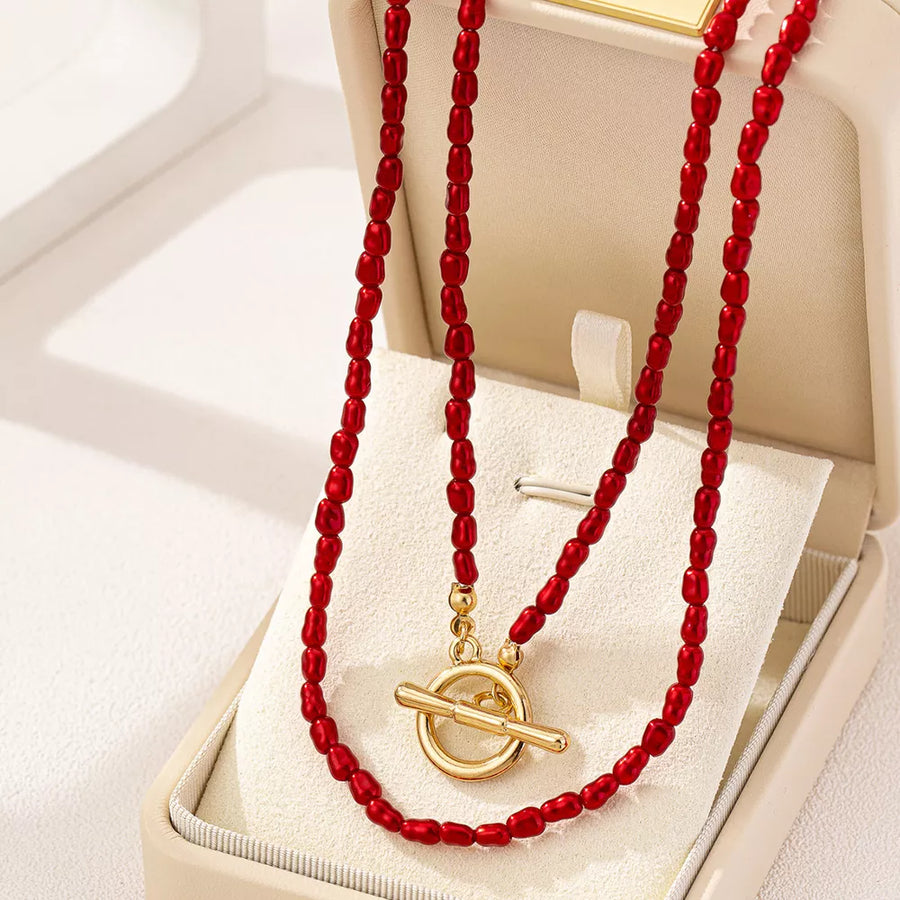 Synthetic Pearl,18K Gold-Plated,Alloy Care instructions: Avoid wearing during ex necklace in Red with not applicable