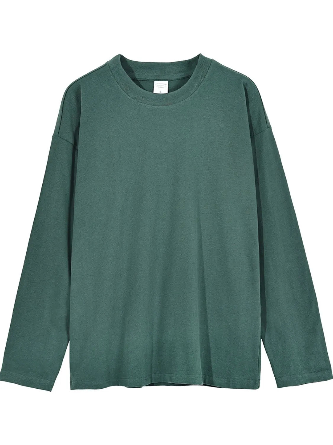 Relaxed shoulder drop tee in dark green, long sleeve, crew neck, casual basic t-shirt.