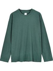 Relaxed shoulder drop tee in dark green, long sleeve, crew neck, casual basic t-shirt.