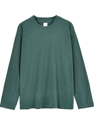 Relaxed shoulder drop tee in dark green, long sleeve, crew neck, casual basic t-shirt.