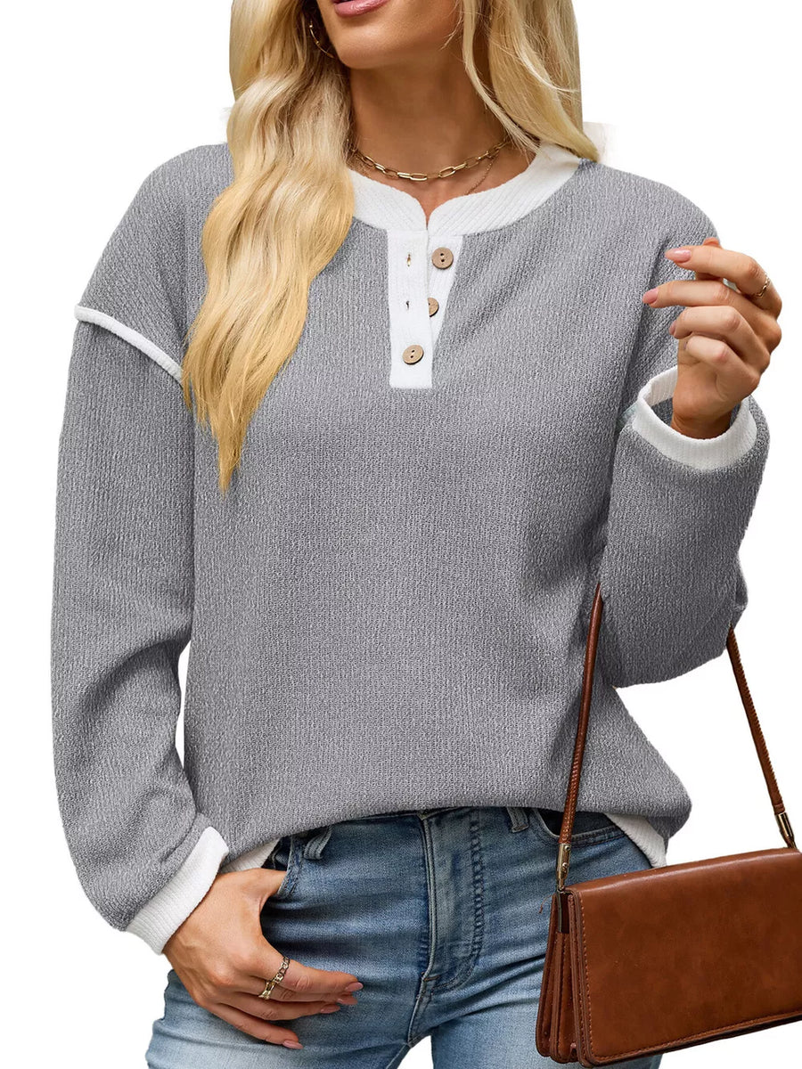 henley in Gray with buttoned and hip-length