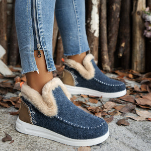 Round Toe Winter Ankle Boots in navy blue with round toe