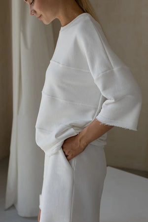 Relaxed Seam Detail Sweatshirt & Short Set in Pastel Blue