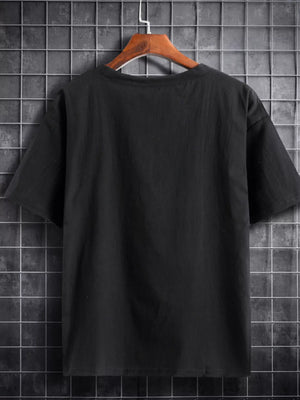 Black cotton crew tee, short sleeves, classic fit.