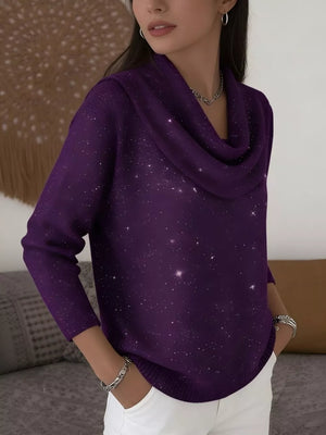 Full Size Solid Color Cowl Neck Sweater Plus Size in Green with ribbed