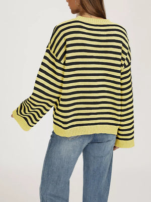 pullover sweater featuring striped in Khaki With White Apricot with 100% polyester Care instructions: Machine wash cold
