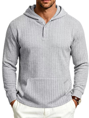 pullover hoodie in Navy with kangaroo pocket and hip-length