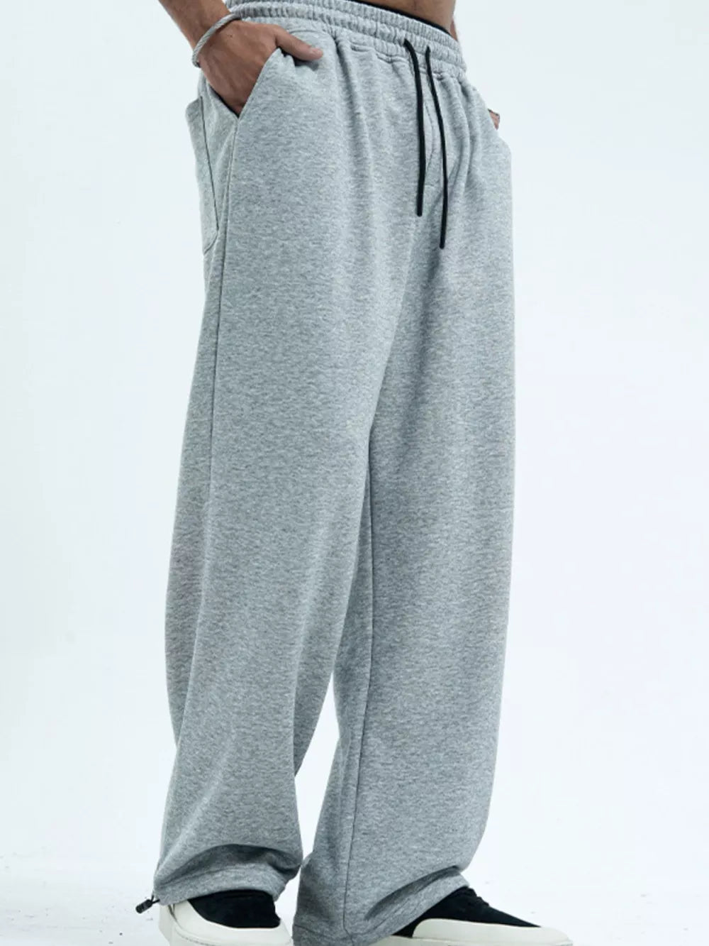 Men's Drawstring Wide Leg Pants in Gray