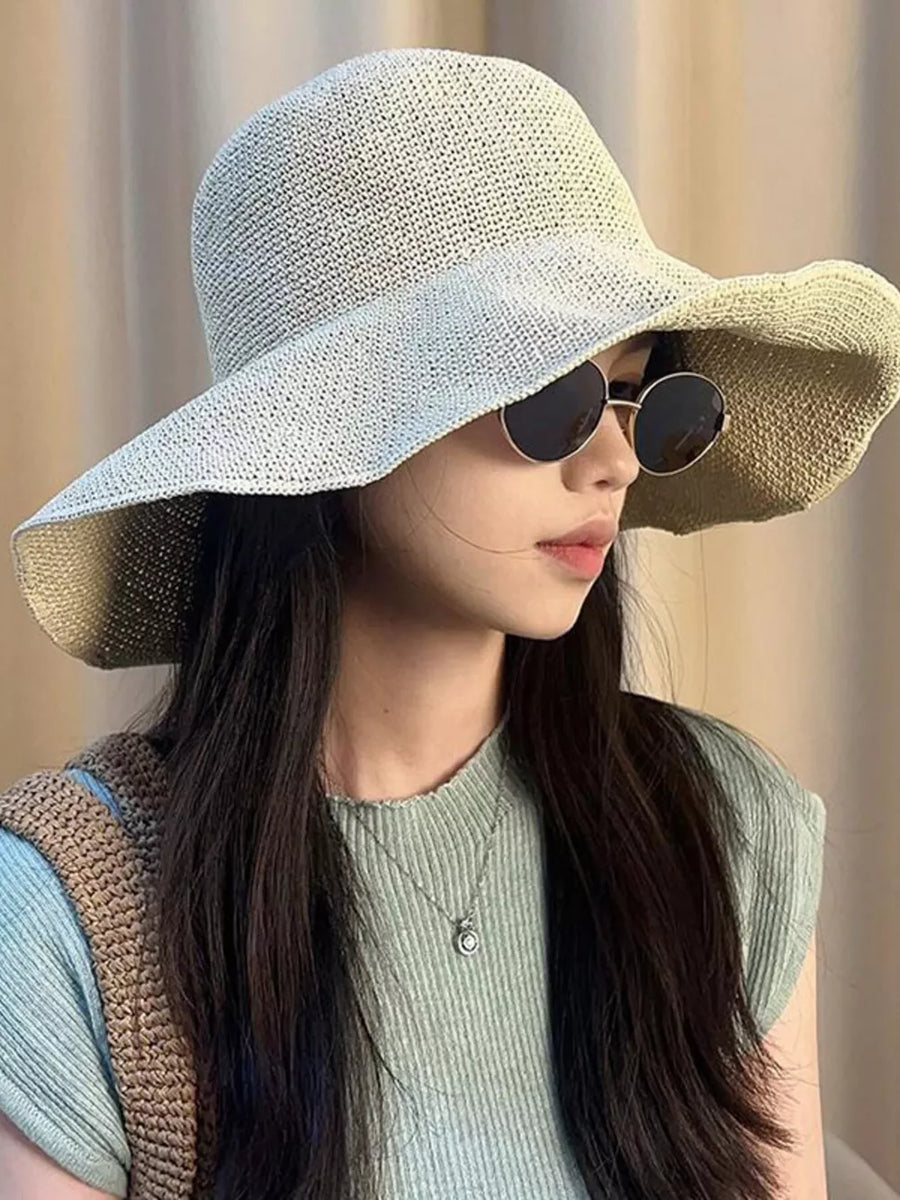 Wide Brim Cotton Sun Hat in Brown