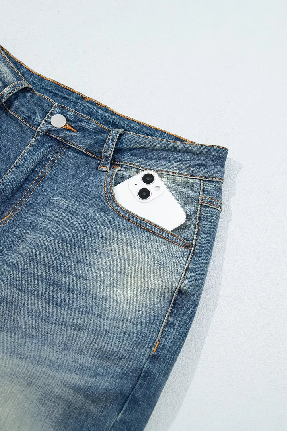 medium wash blue flare jeans