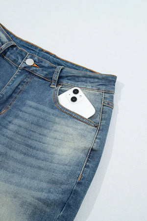 medium wash blue flare jeans