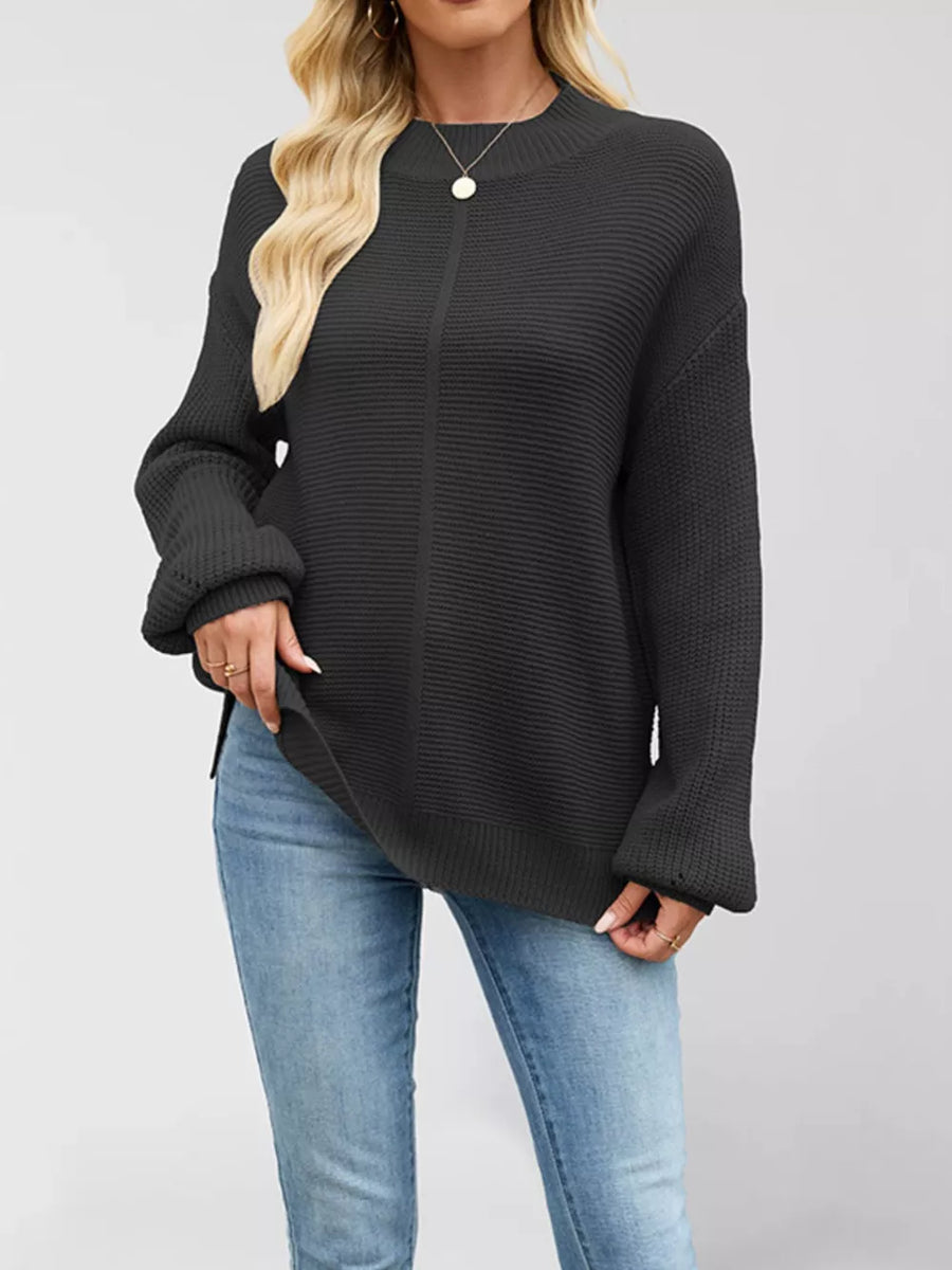 mock neck sweater in ivory with ribbed and ribbed