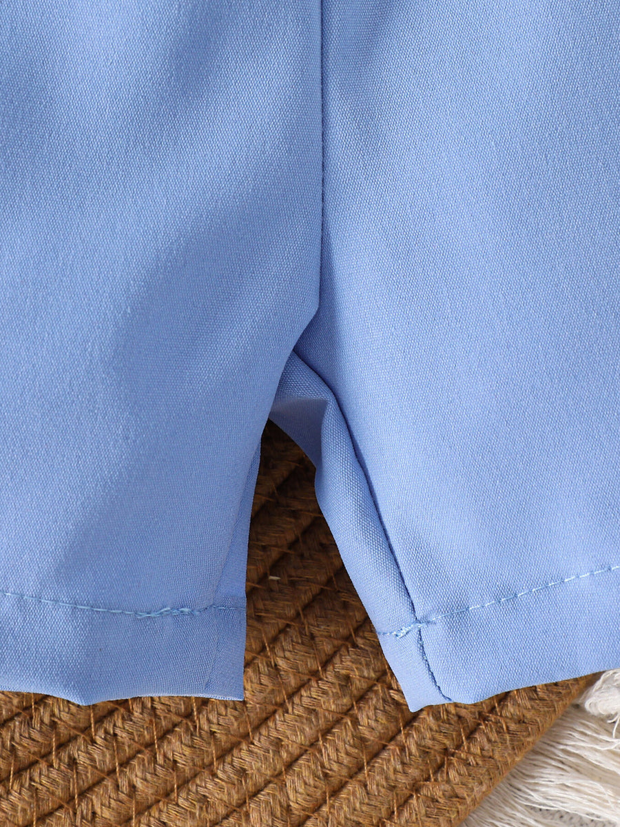Baby blue cotton shorts with stitched hem detail