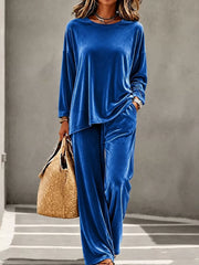 top and pants set in Navy with round neck and long sleeve