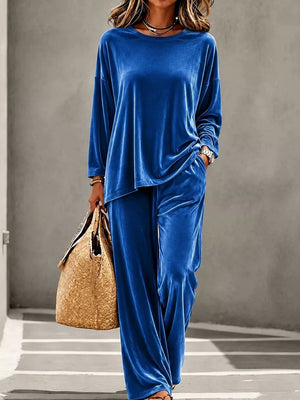 top and pants set in Navy with round neck and long sleeve