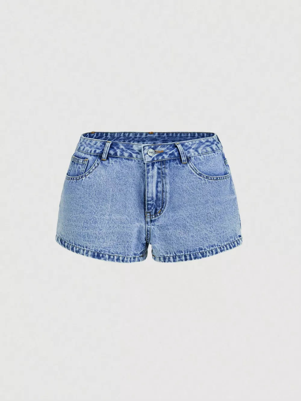 light blue denim shorts with mini and zip-fly and button