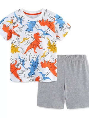 Kids dinosaur print t-shirt and grey shorts set