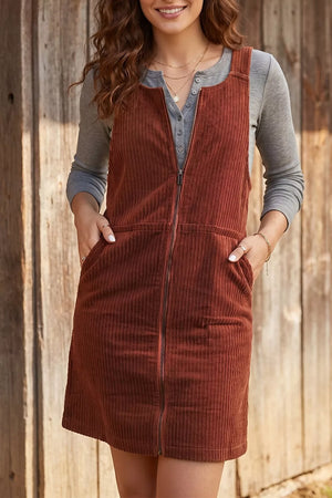 Ribbed Corduroy Zip-up Sleeveless Sheath Dress option 5