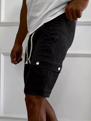 Light Blue with Men's Full Size Drawstring Casual Cargo Shorts