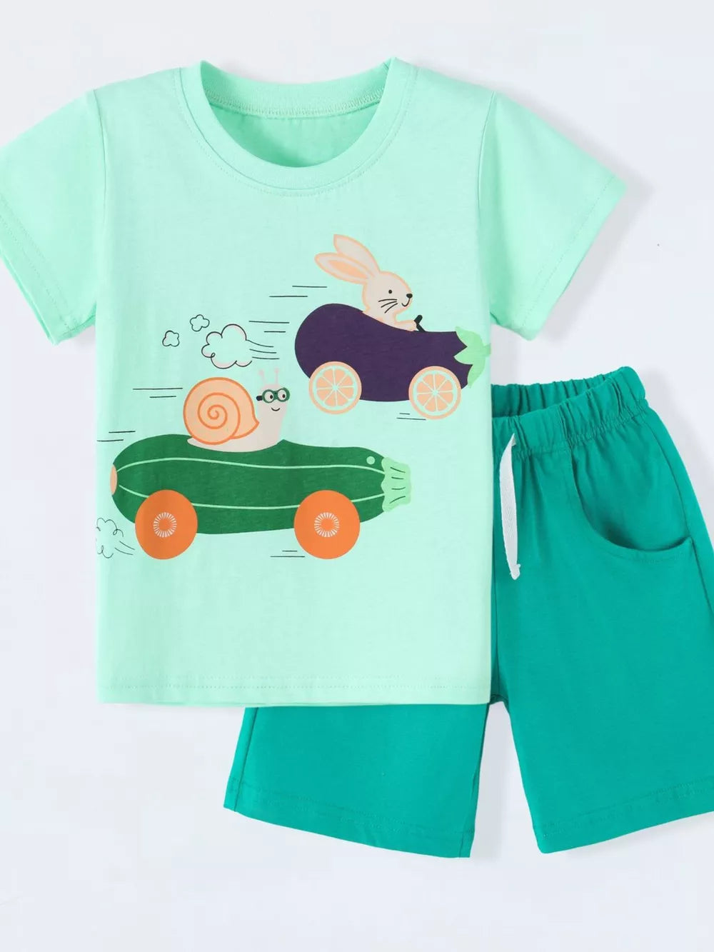 Children's Animal Race Round Neck Tee And Shorts Set in this colorway
