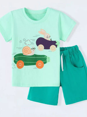 Children's Animal Race Round Neck Tee And Shorts Set in this colorway