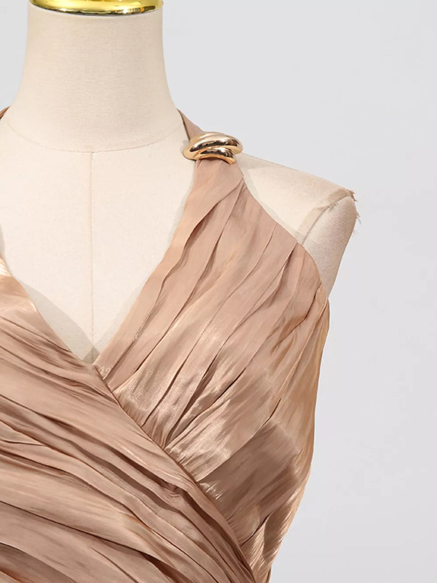 Halter Neck Ruched Maxi Dress option 9