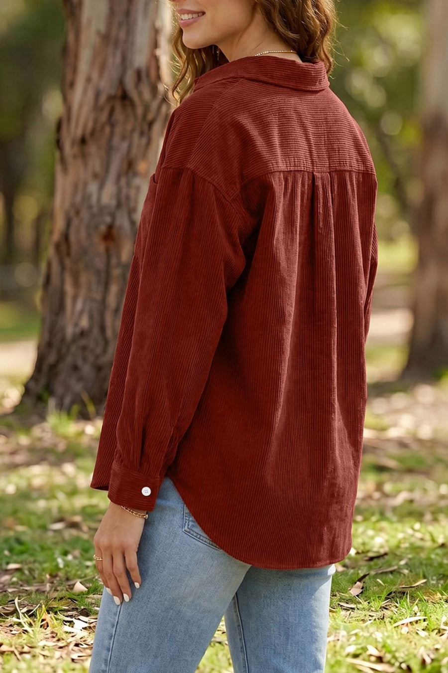classic button-up shirt in rust with collared